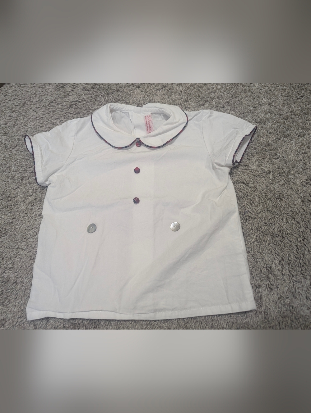 La Coqueta Girls' White Cotton Short-Sleeve Top with Peter Pan Collar